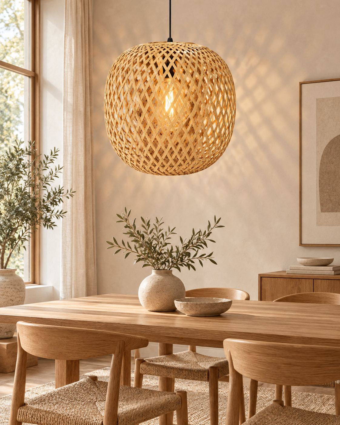 Bamboo Pendant Lampshade with Hanging Kit – Natural