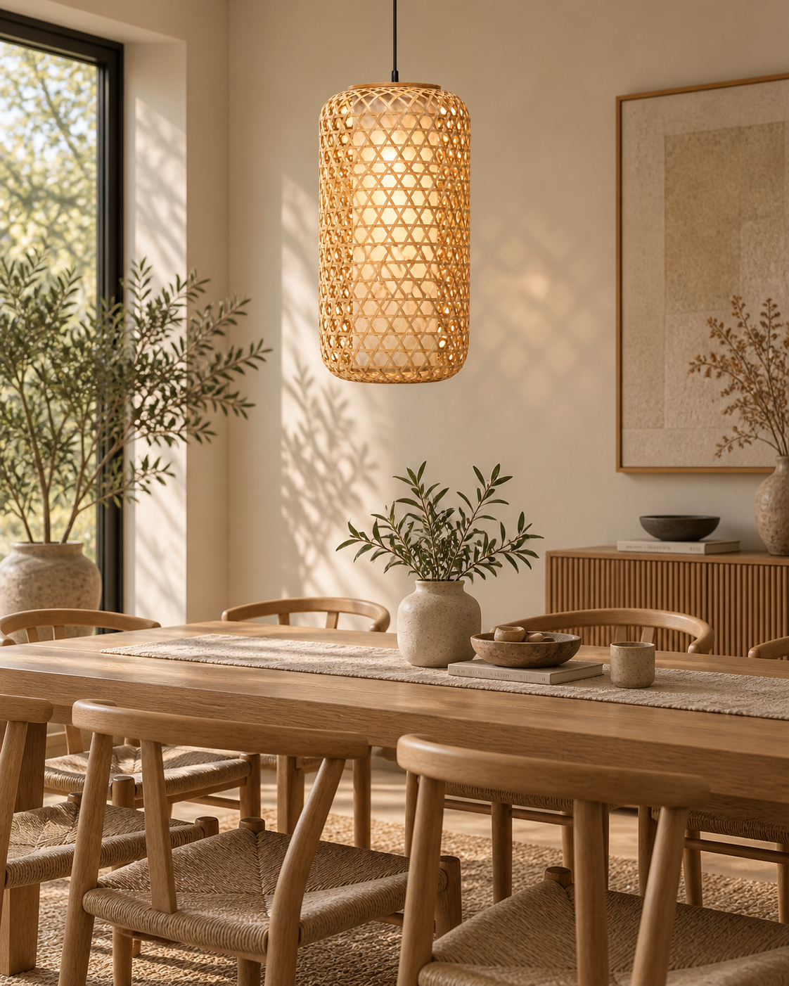 Bamboo Pendant Lampshade with Hanging Kit – Natural – ECOL-3511