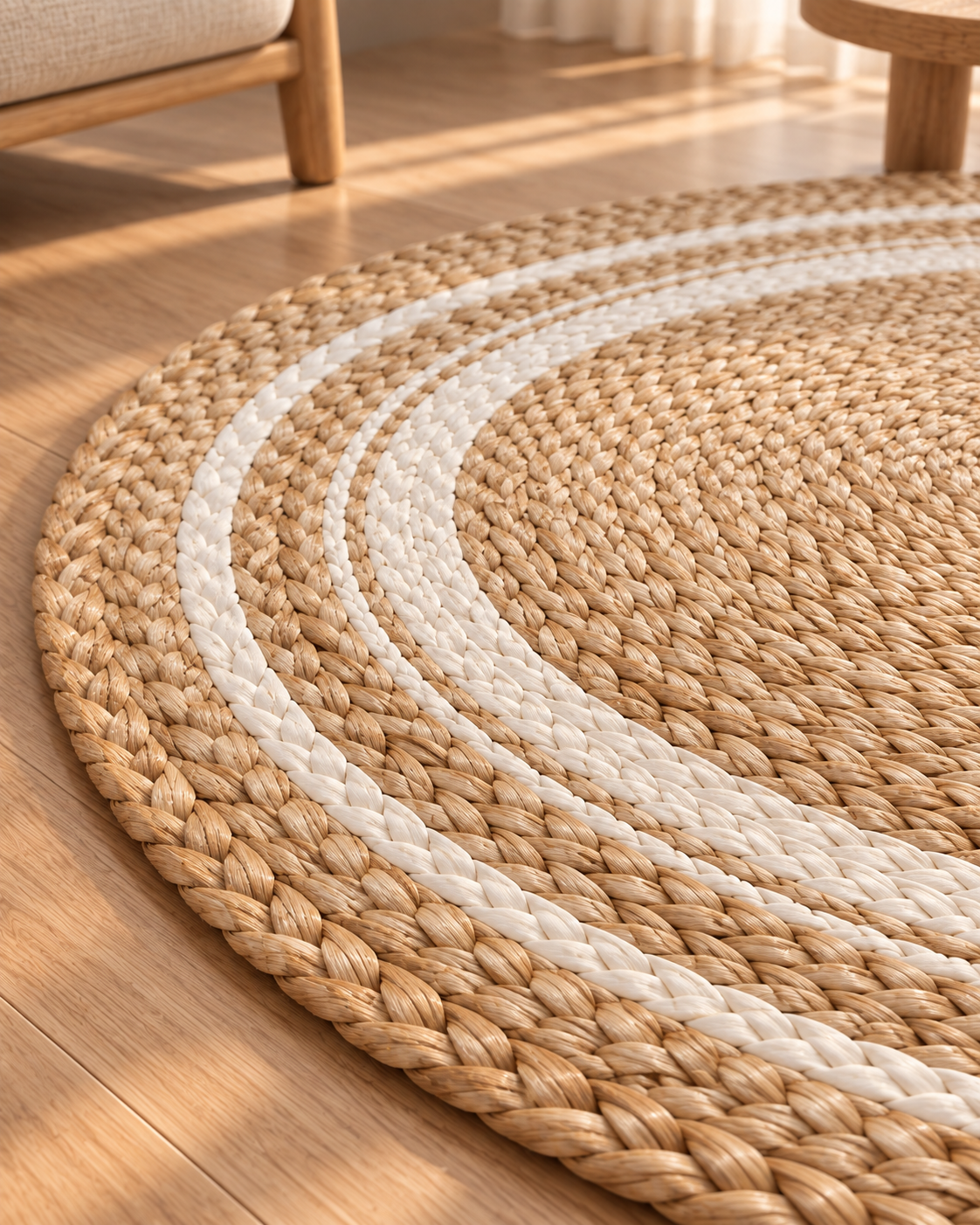 Jute Round Rug – Natural / White – 100 cm