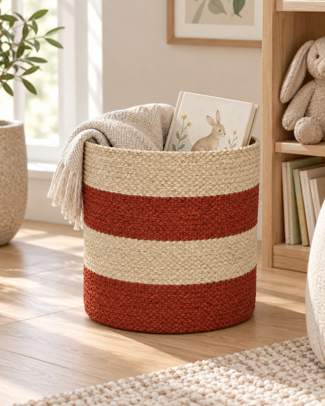 Seagrass Storage Basket – Bleached / Orange
