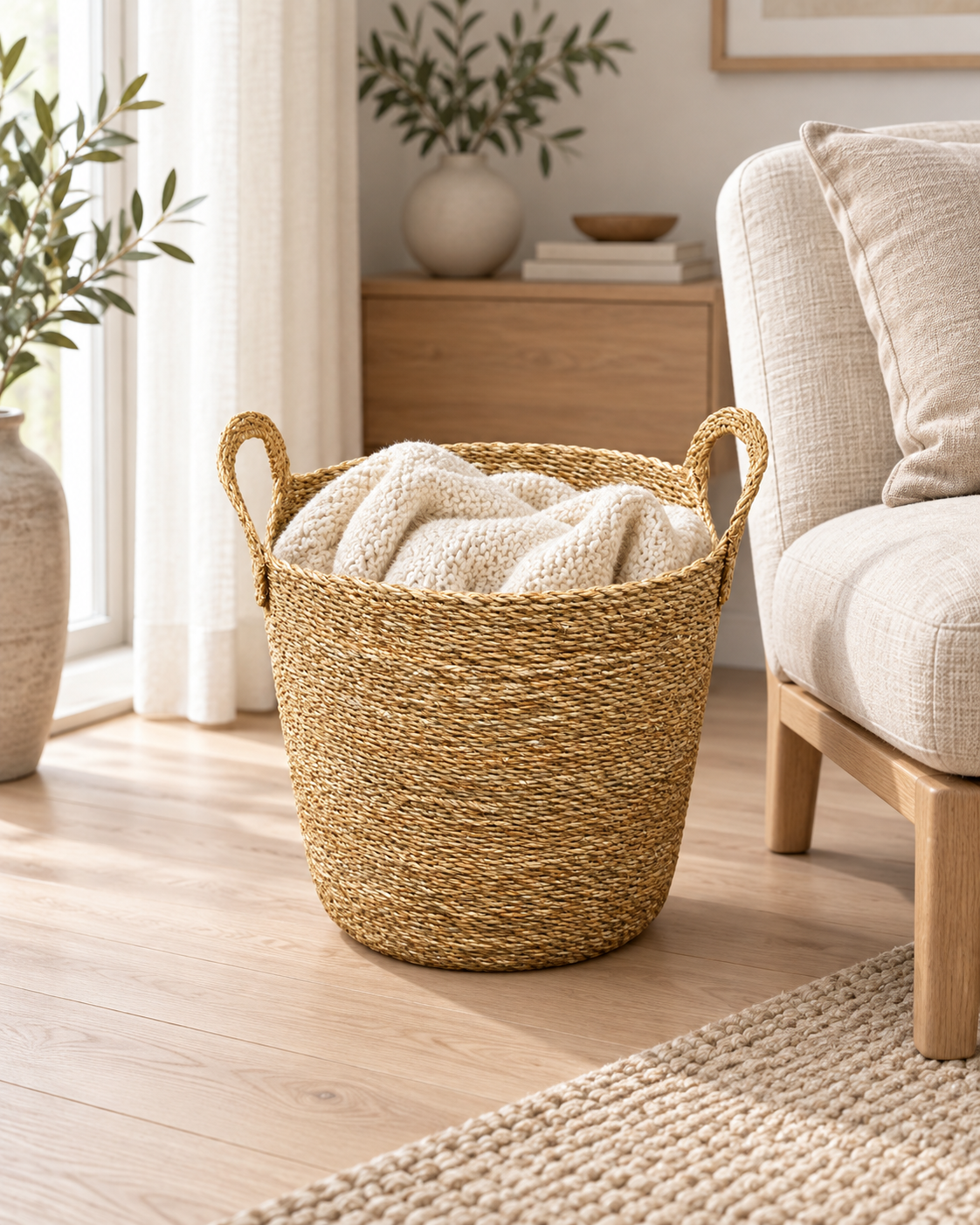 Seagrass Storage Basket with Handles