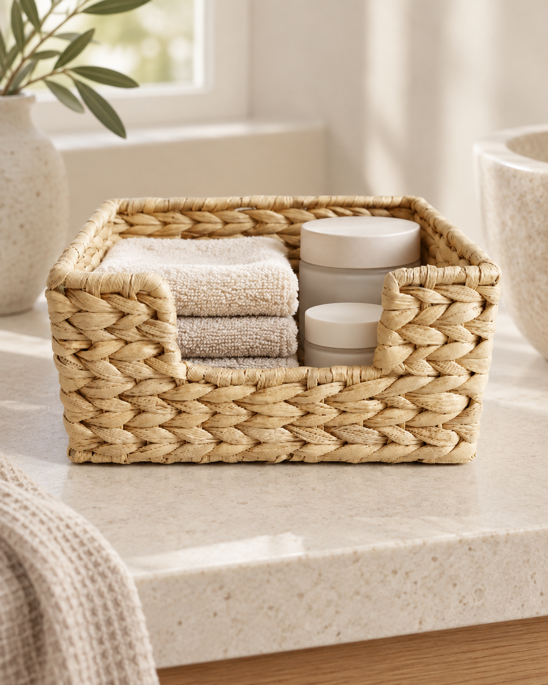 Water Hyacinth & Iron Tissue Box Cover – Natural