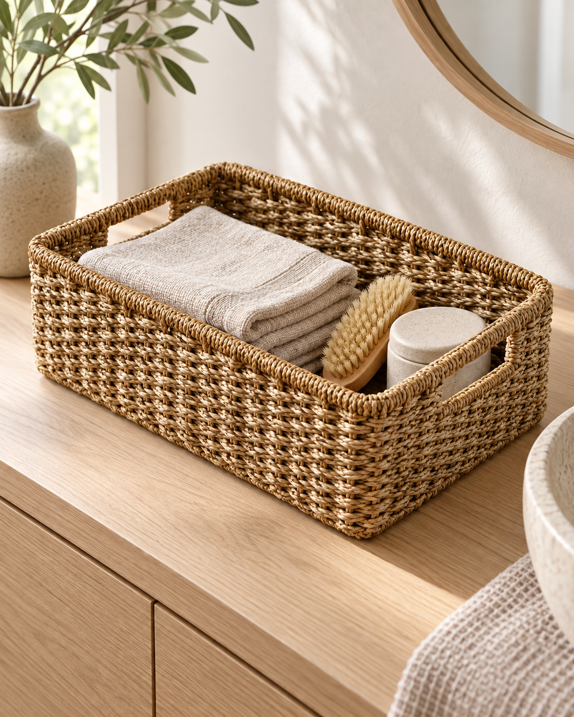 Seagrass & Iron Tissue Box Cover – Natural