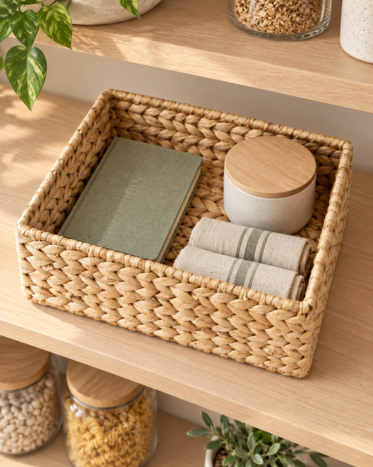 Water Hyacinth & Iron Organizer Basket – Natural