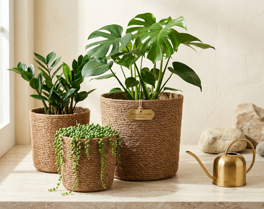 Cylindrical Seagrass Planters, Set of 3