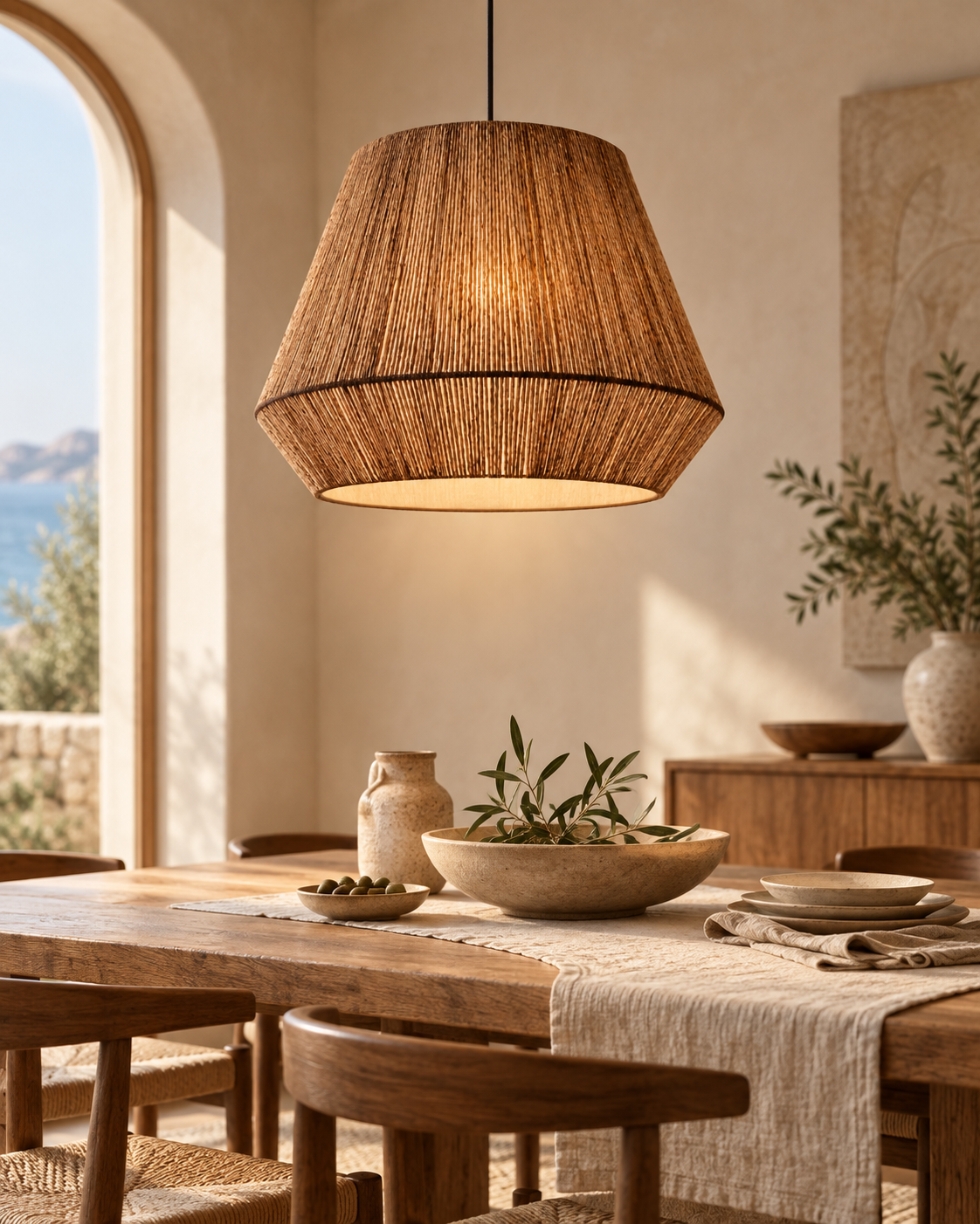 Jute & Iron Pendant Lampshade with Hanging Kit – Natural – ECOL-3509