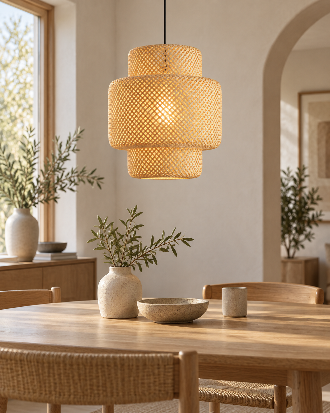 Bamboo Pendant Lampshade with Hanging Kit – Natural – ECOL-3510