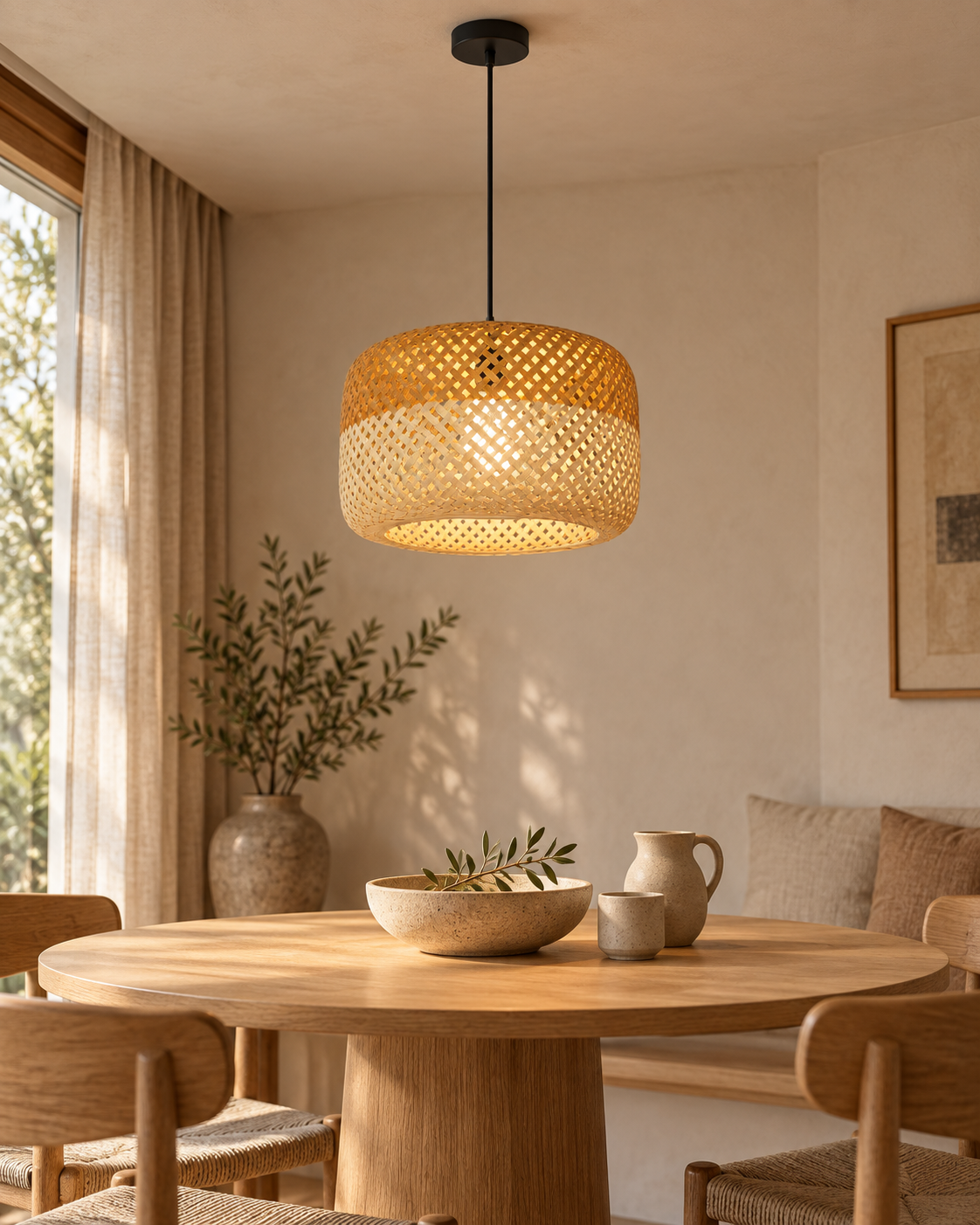 Bamboo Pendant Lampshade with Hanging Kit – Natural – ECOL-3503