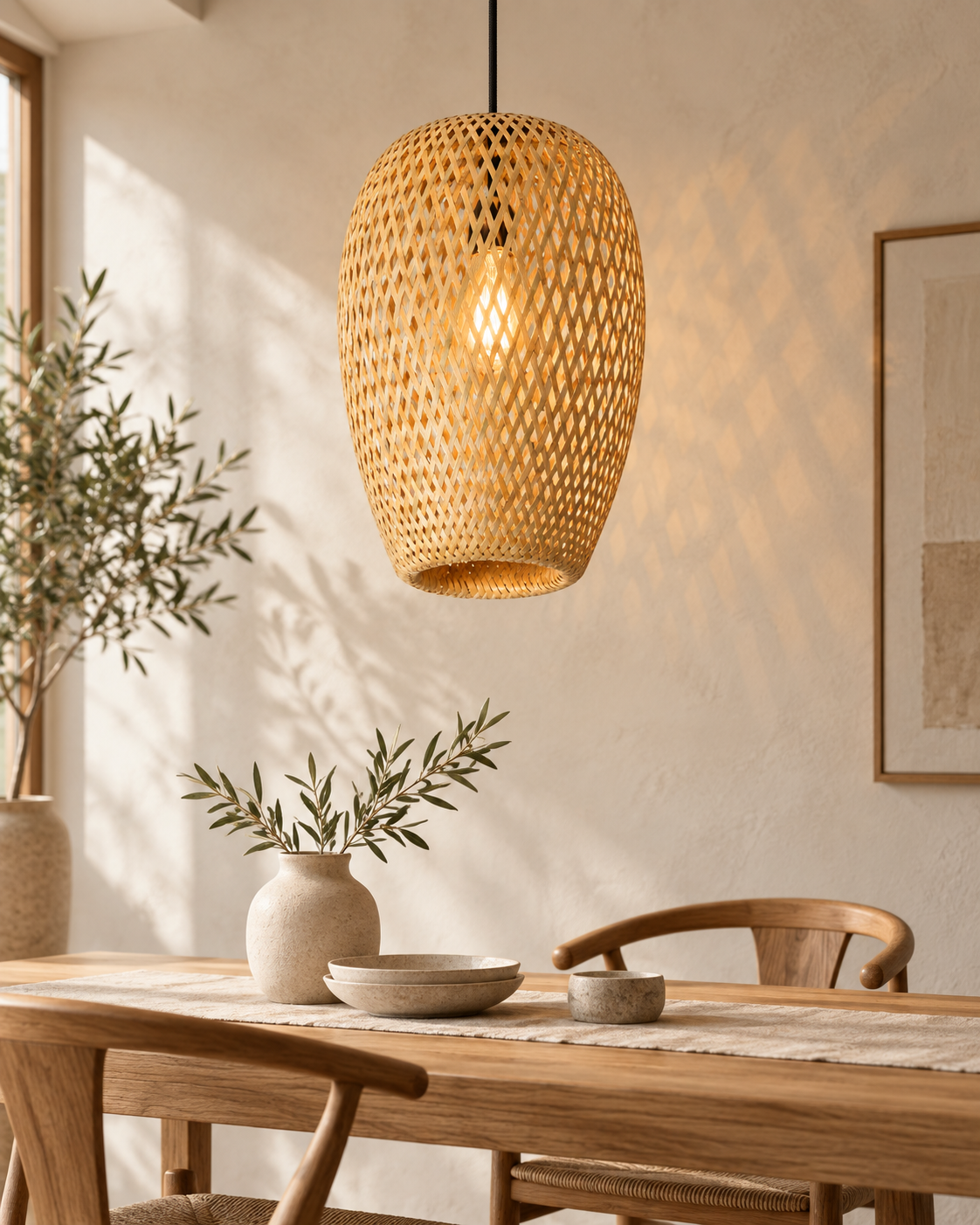 Bamboo Pendant Lampshade with Hanging Kit – Natural – ECOL-3506
