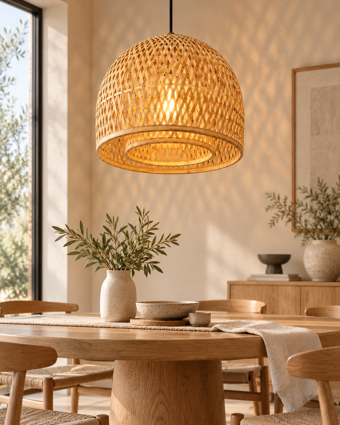 Bamboo Pendant Lampshade with Hanging Kit – Natural – ECOL-3513