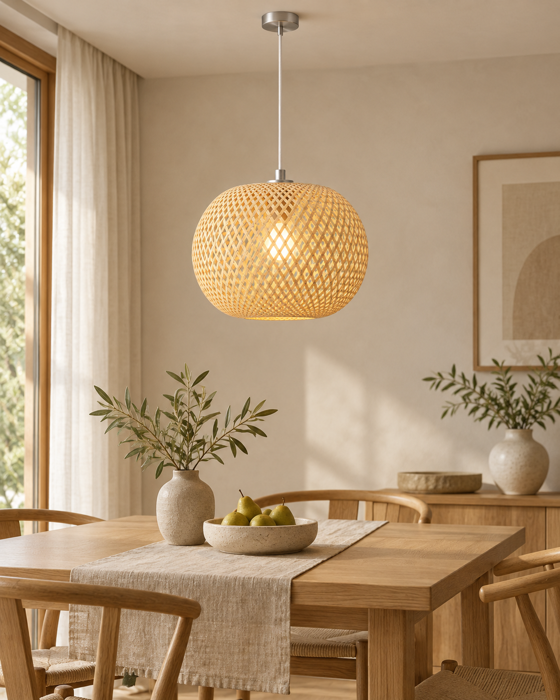 Bamboo Pendant Lampshade with Hanging Kit – Natural – ECOL-3504