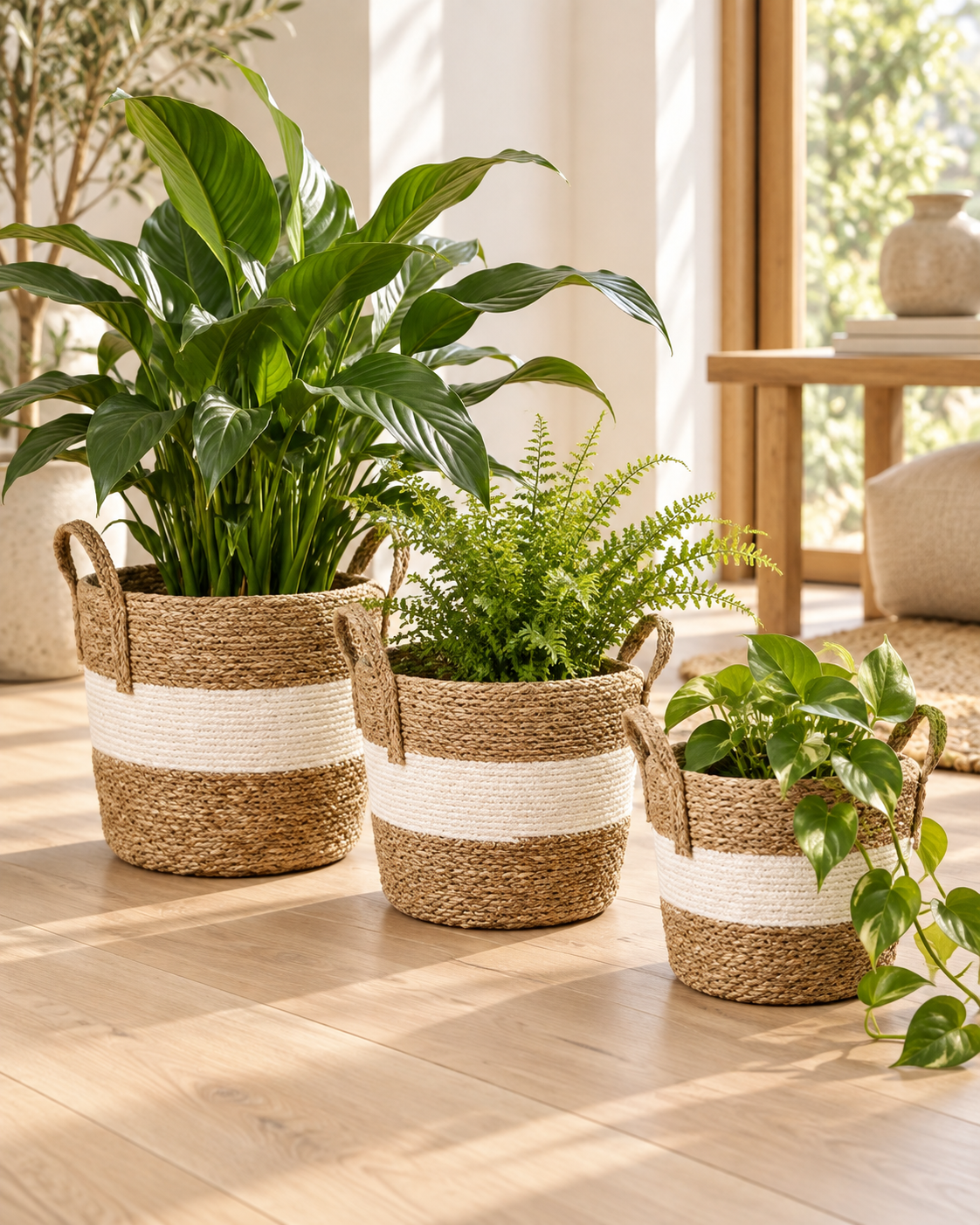 Seagrass Baskets with Handles, Set of 3
