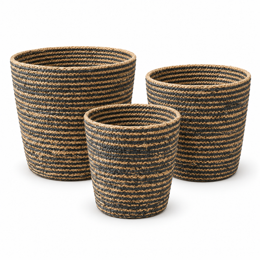 Two-Tone Tapered Seagrass Planters, Set of 3