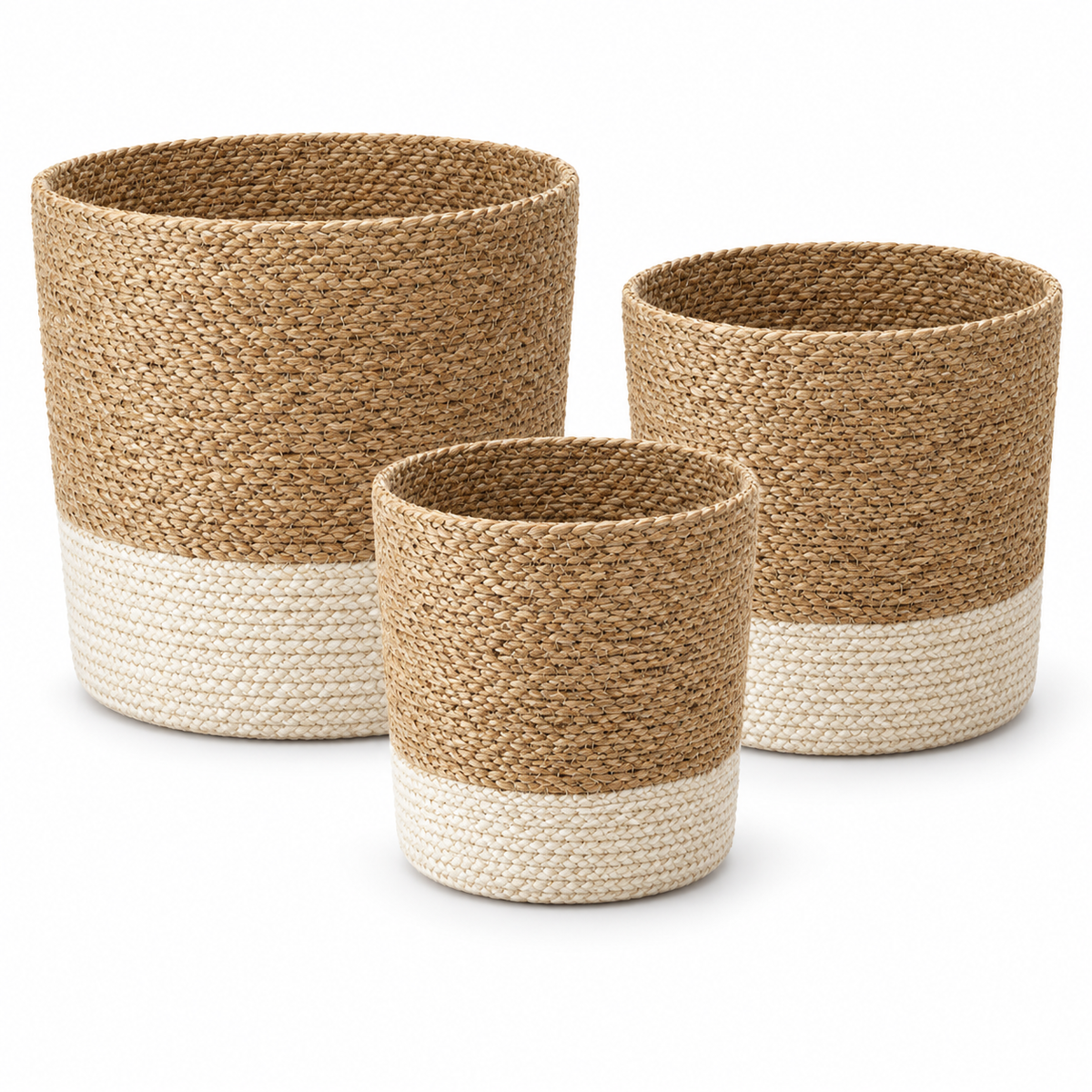 Seagrass Planters with White Base, Set of 3
