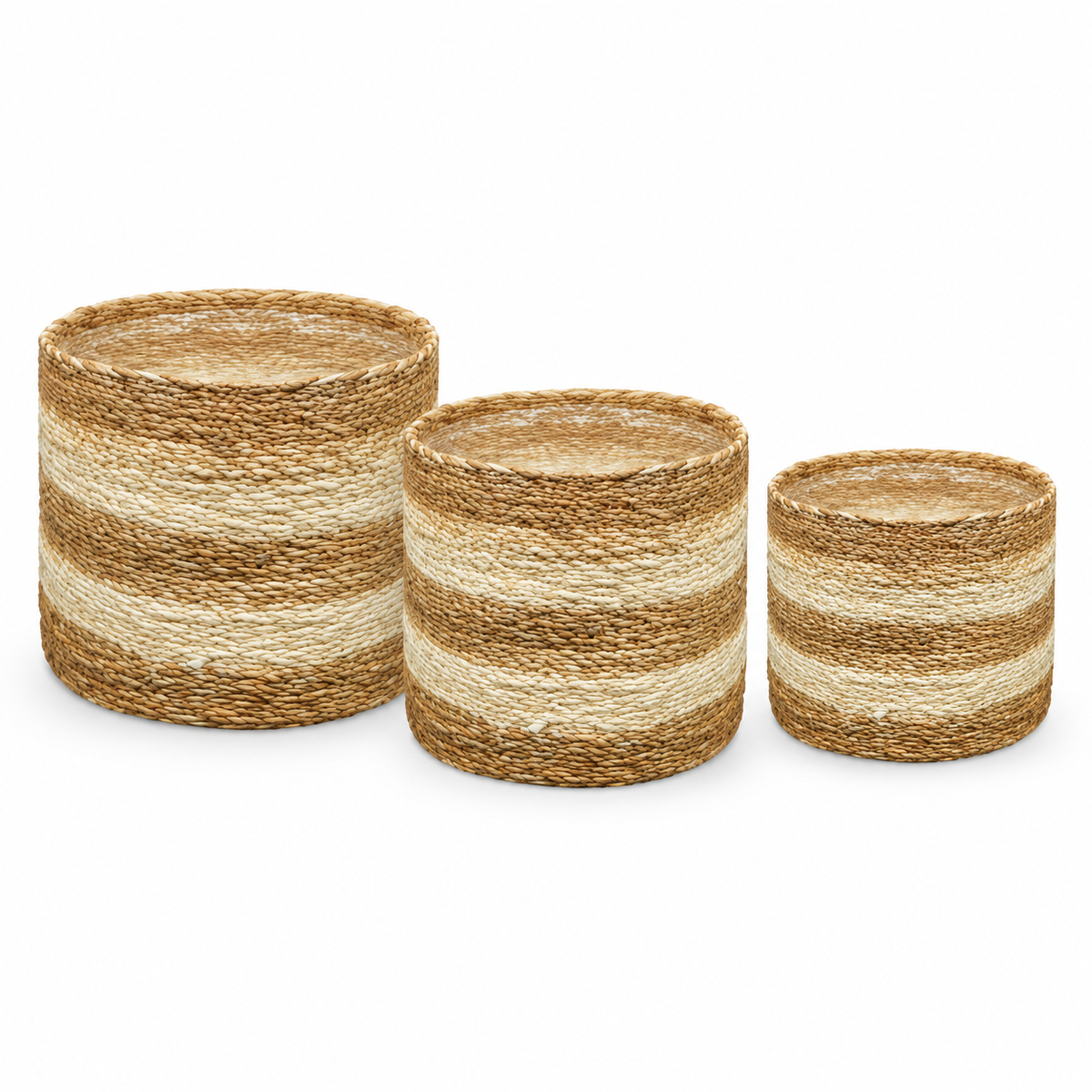 Striped Seagrass Planters, Set of 3