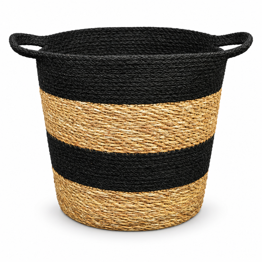 Seagrass & Jute Storage Basket – Natural / Black