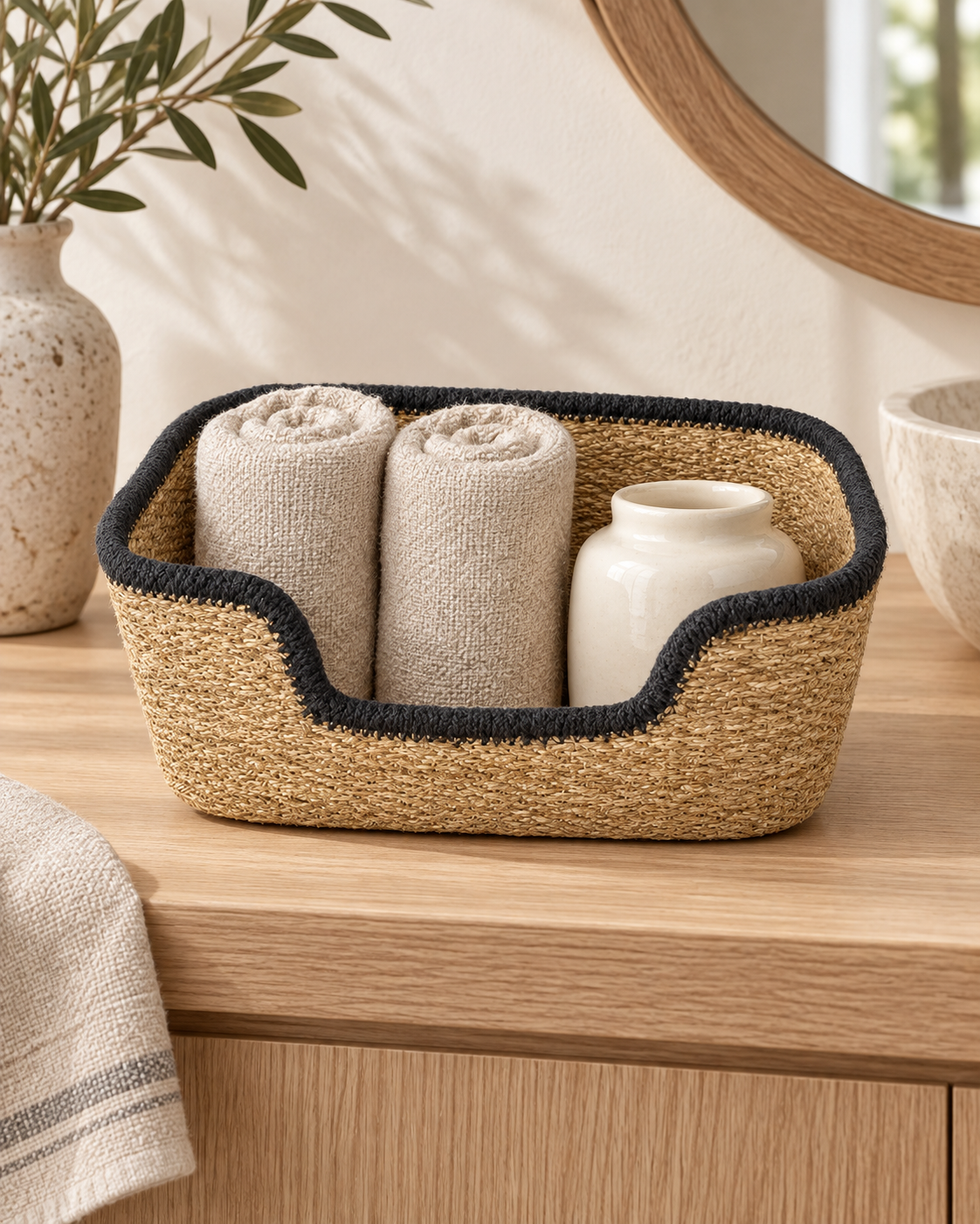 Seagrass & Jute Tissue Box Cover – Natural / Black