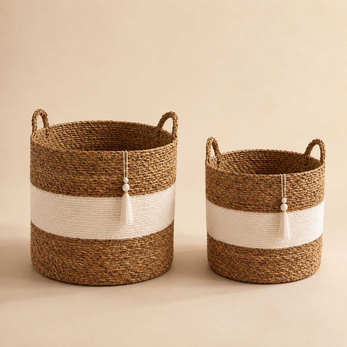 Seagrass Storage Baskets, Set of 2 – Natural / White