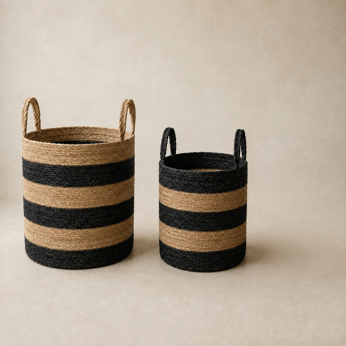 Seagrass Storage Baskets, Set of 2 – Natural / Black