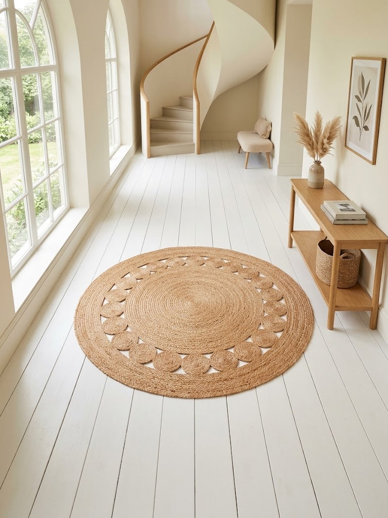 Jute Openwork Round Rug – Natural – 100 cm