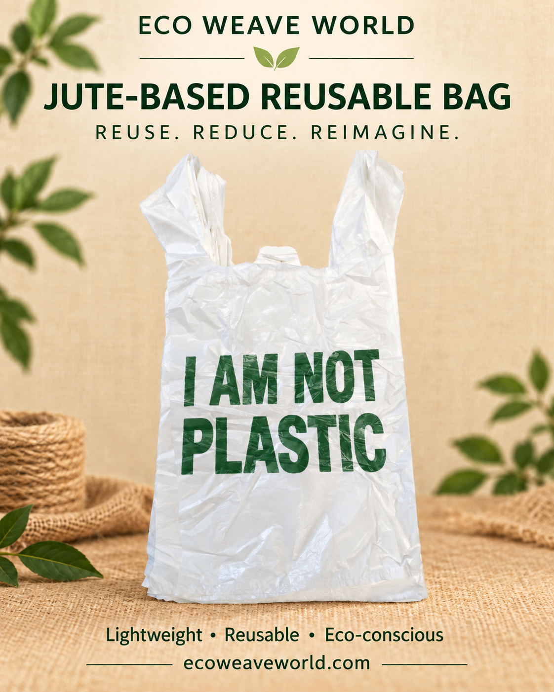 White jute-based reusable carry bag