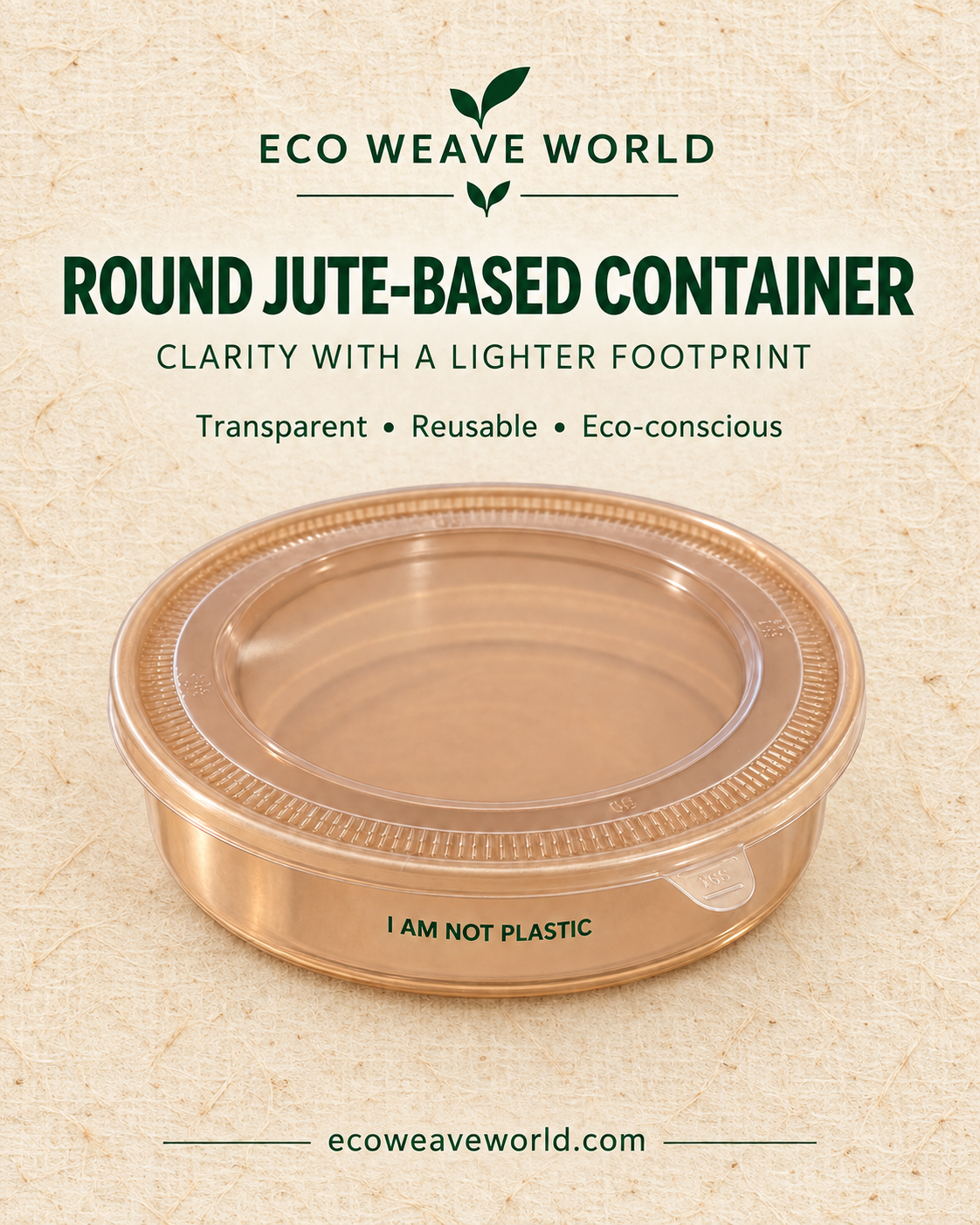 Round transparent jute-based food container with lid